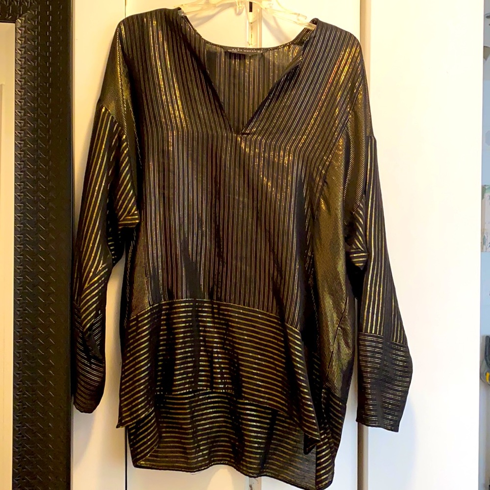 Zara long sleeve metallic stripe tunic